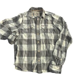 Hollister Men's Flannel Shirt White/Gray, Button-Up, Size Large
